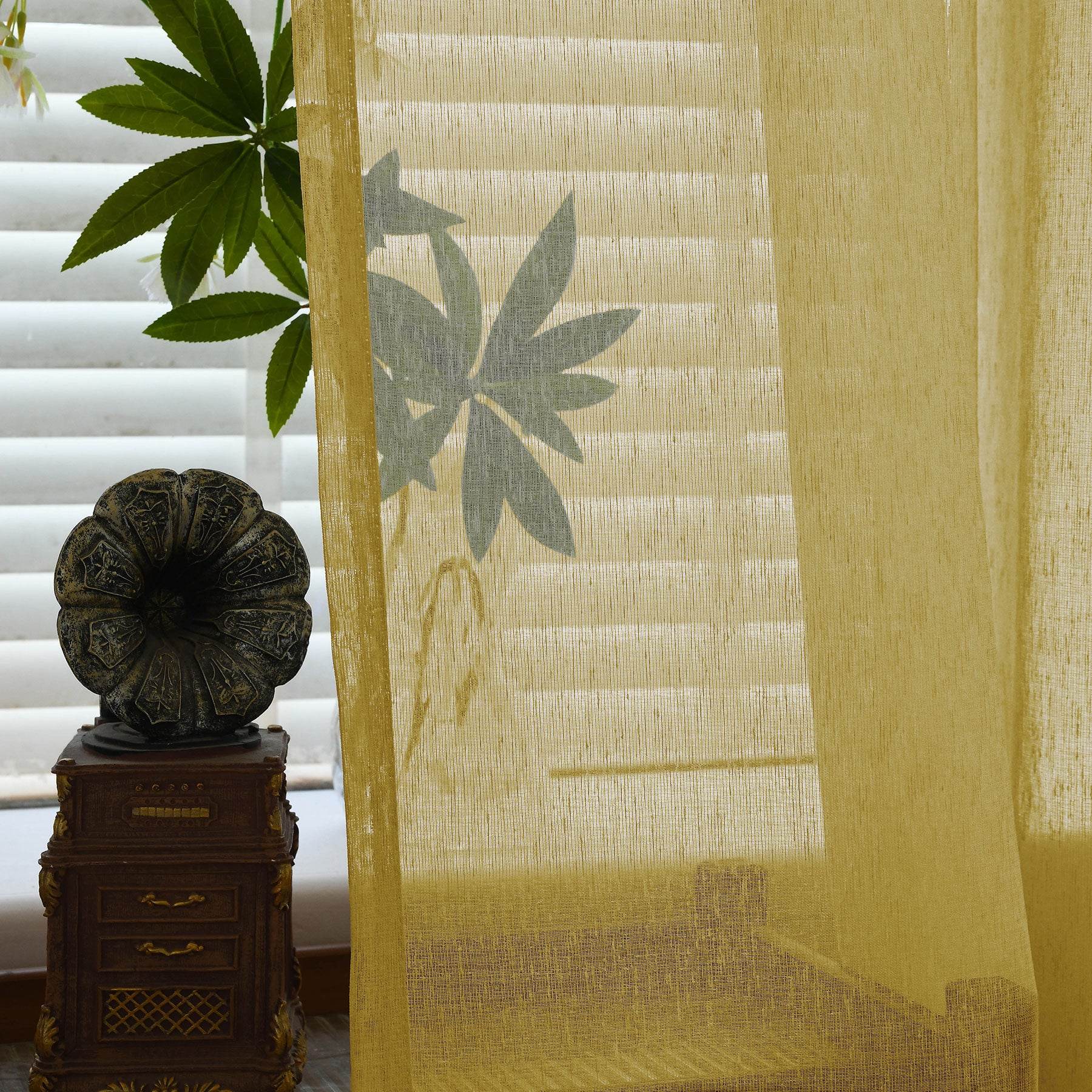 B11 Sheer Vertical Stripe Linen Blend Light Filtering Curtain Grommet - Cololeaf
