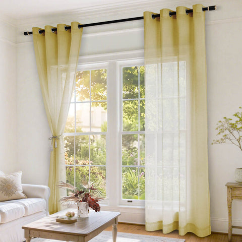 B11 Sheer Vertical Stripe Linen Blend Light Filtering Curtain Grommet - Cololeaf