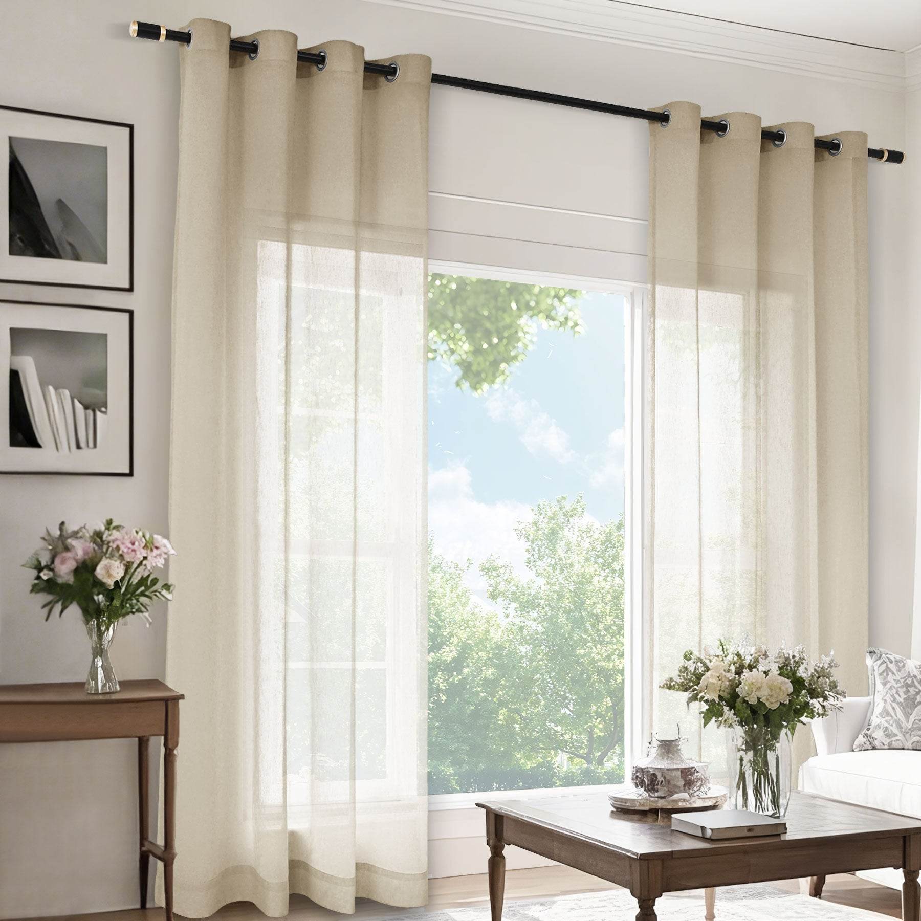 B11 Sheer Vertical Stripe Linen Blend Light Filtering Curtain Grommet - Cololeaf