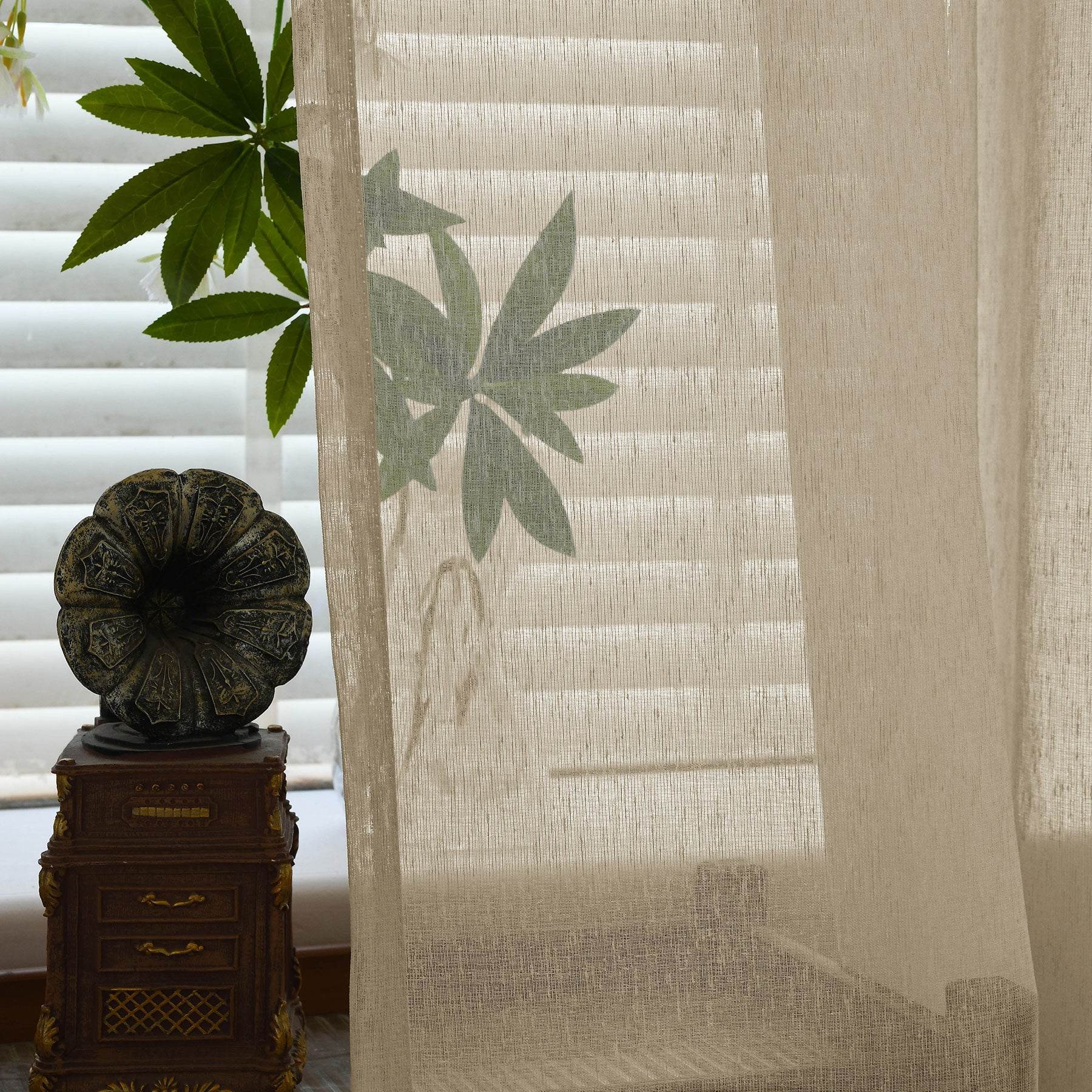 B11 Sheer Vertical Stripe Linen Blend Light Filtering Curtain Grommet - Cololeaf