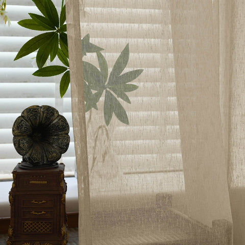 B11 Sheer Vertical Stripe Linen Blend Light Filtering Curtain Grommet - Cololeaf
