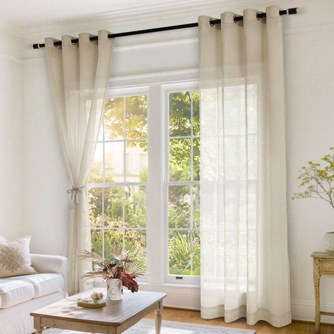 B11 Sheer Vertical Stripe Linen Blend Light Filtering Curtain Grommet - Cololeaf