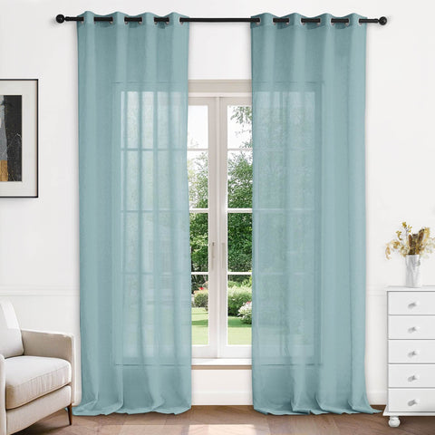 B11 Sheer Vertical Stripe Linen Blend Light Filtering Curtain Grommet - Cololeaf