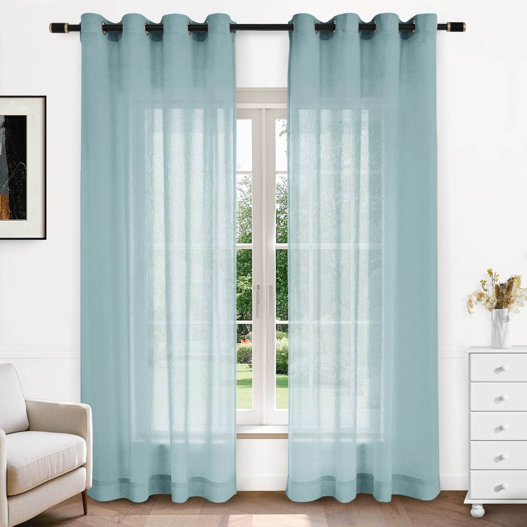 B11 Sheer Vertical Stripe Linen Blend Light Filtering Curtain Grommet - Cololeaf