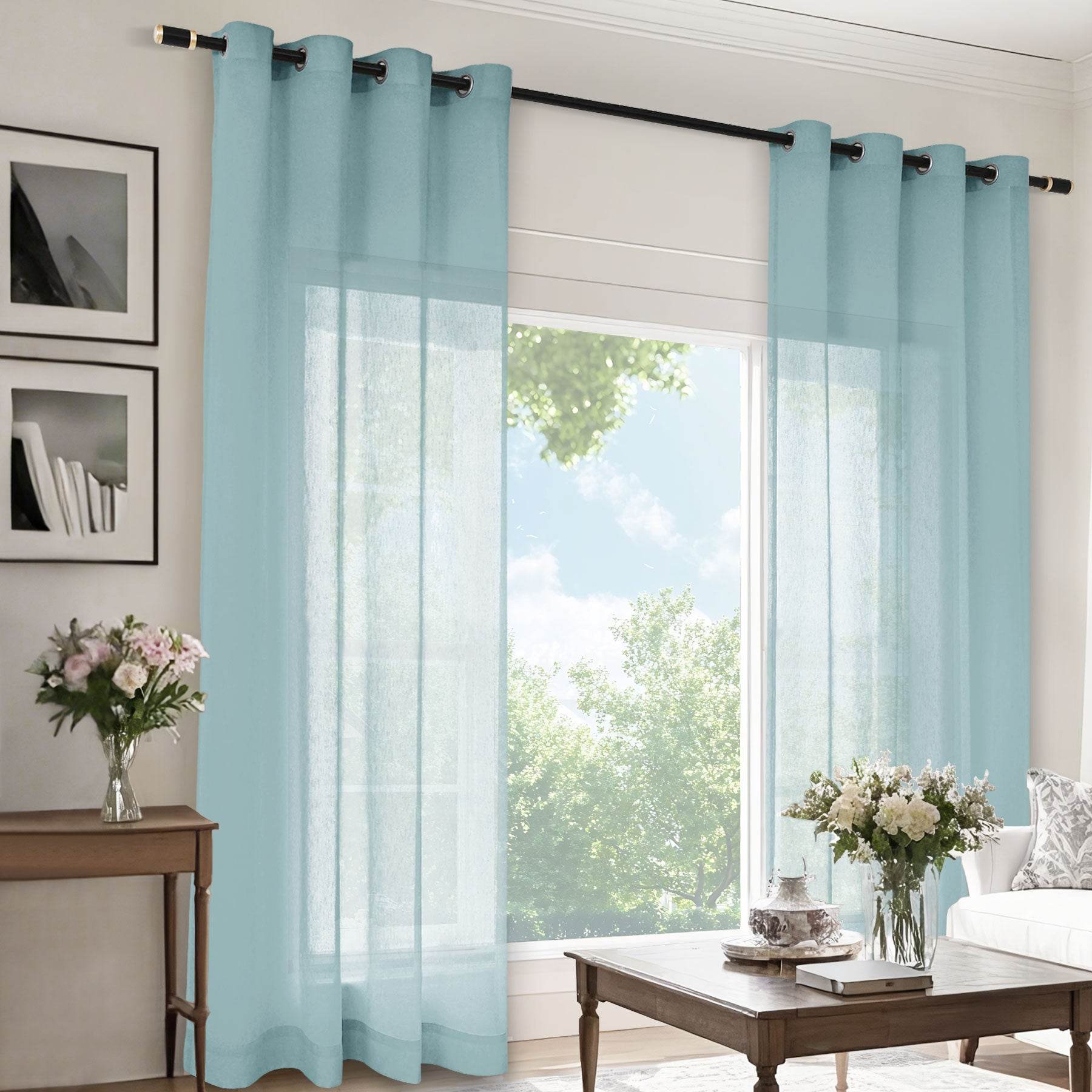 B11 Sheer Vertical Stripe Linen Blend Light Filtering Curtain Grommet - Cololeaf