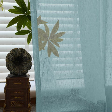 B11 Sheer Vertical Stripe Linen Blend Light Filtering Curtain Grommet - Cololeaf