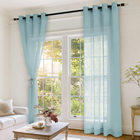 B11 Sheer Vertical Stripe Linen Blend Light Filtering Curtain Grommet - Cololeaf