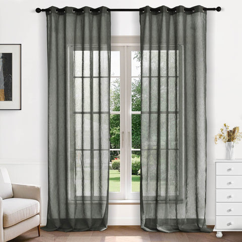 B11 Sheer Vertical Stripe Linen Blend Light Filtering Curtain Grommet - Cololeaf