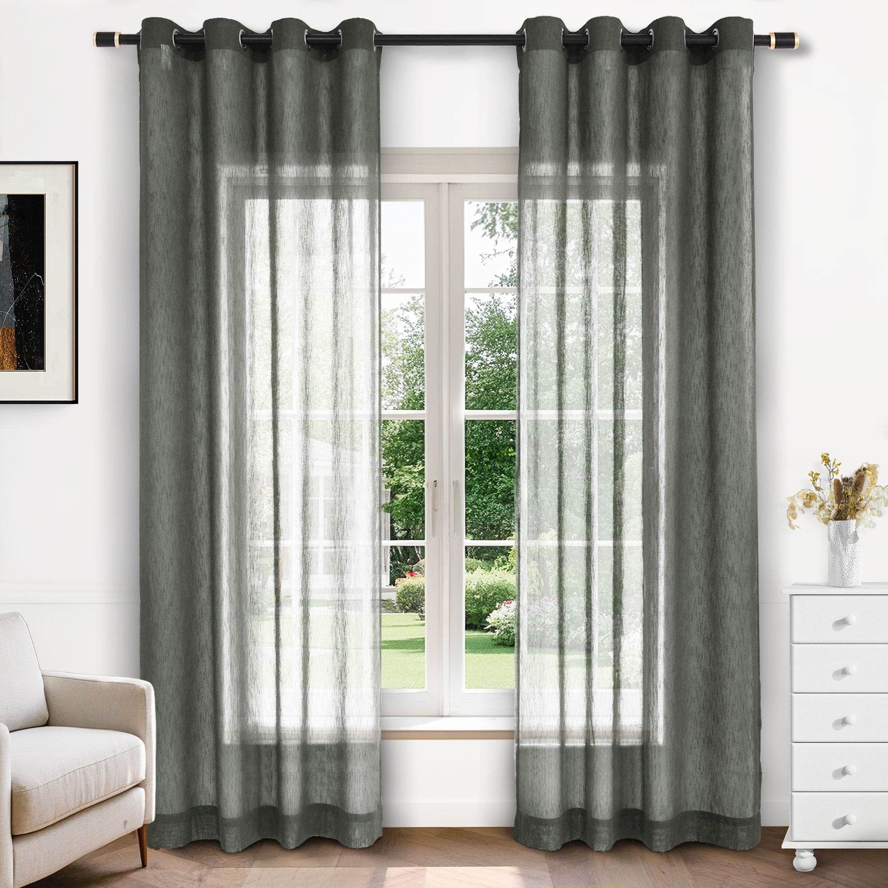 B11 Sheer Vertical Stripe Linen Blend Light Filtering Curtain Grommet - Cololeaf