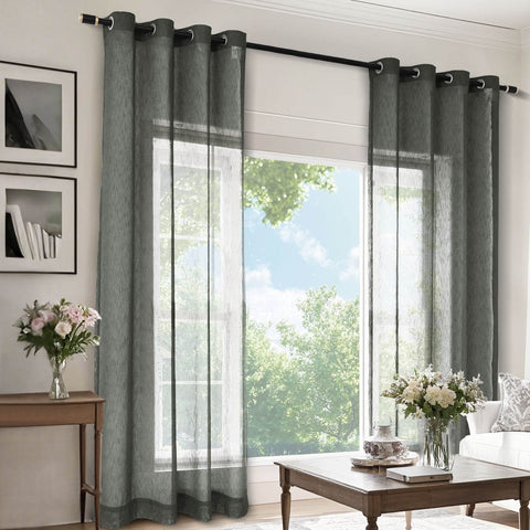 B11 Sheer Vertical Stripe Linen Blend Light Filtering Curtain Grommet - Cololeaf