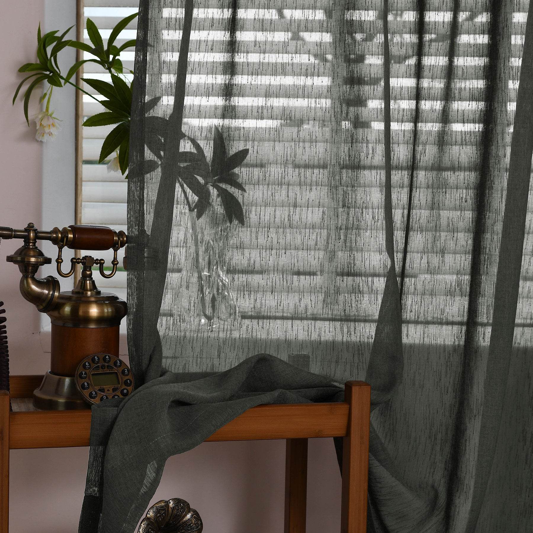B11 Sheer Vertical Stripe Linen Blend Light Filtering Curtain Grommet - Cololeaf