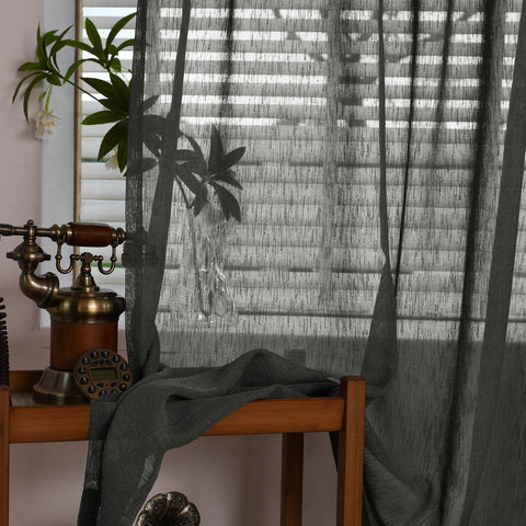 B11 Sheer Vertical Stripe Linen Blend Light Filtering Curtain Grommet - Cololeaf