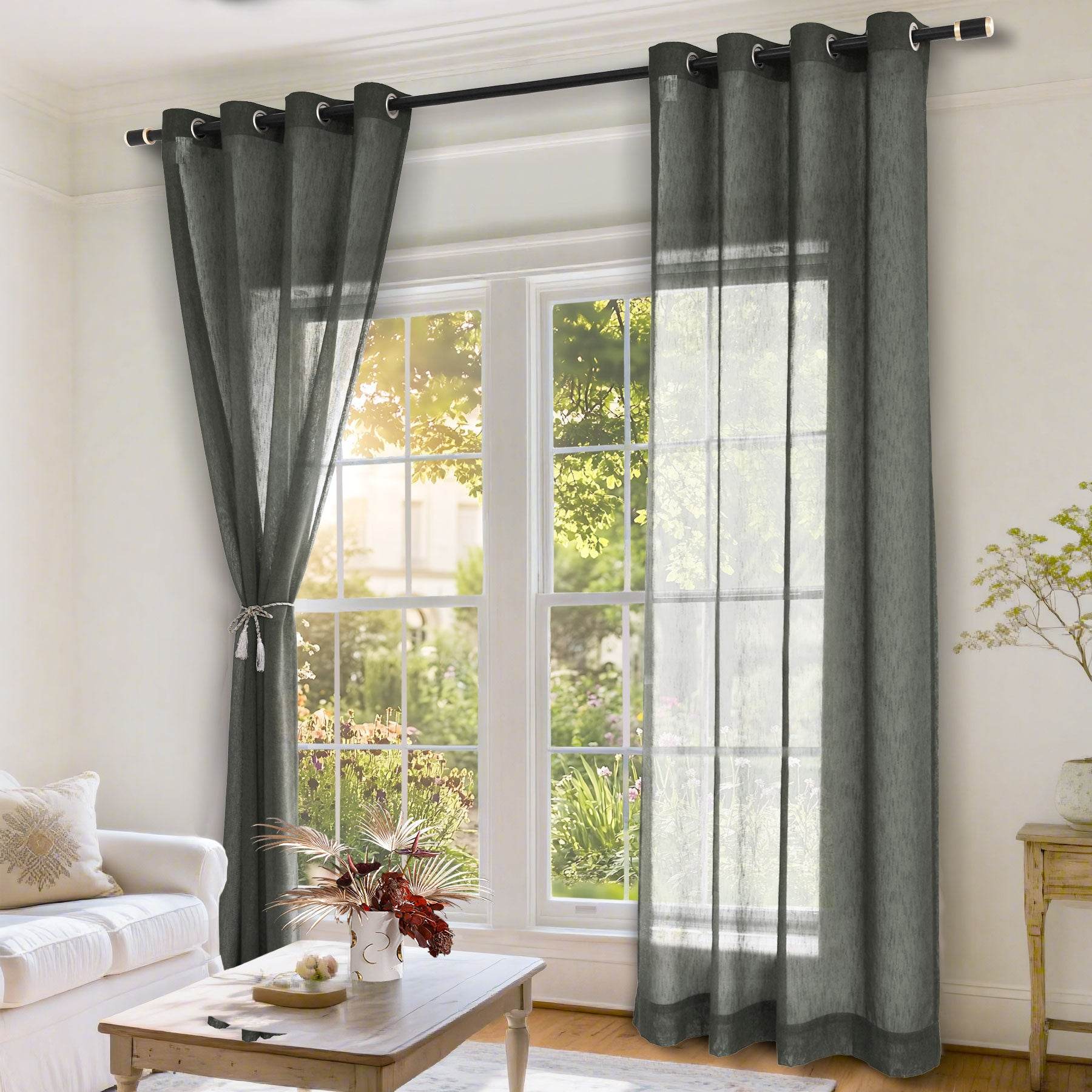 B11 Sheer Vertical Stripe Linen Blend Light Filtering Curtain Grommet - Cololeaf