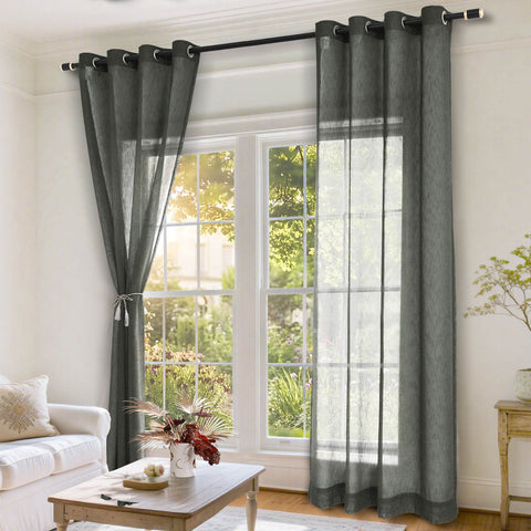 B11 Sheer Vertical Stripe Linen Blend Light Filtering Curtain Grommet - Cololeaf