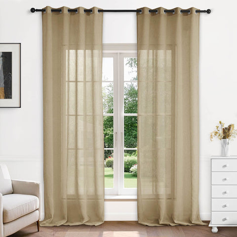 B11 Sheer Vertical Stripe Linen Blend Light Filtering Curtain Grommet - Cololeaf