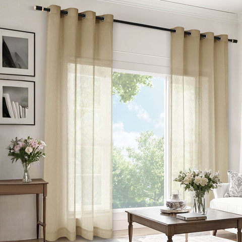 B11 Sheer Vertical Stripe Linen Blend Light Filtering Curtain Grommet - Cololeaf