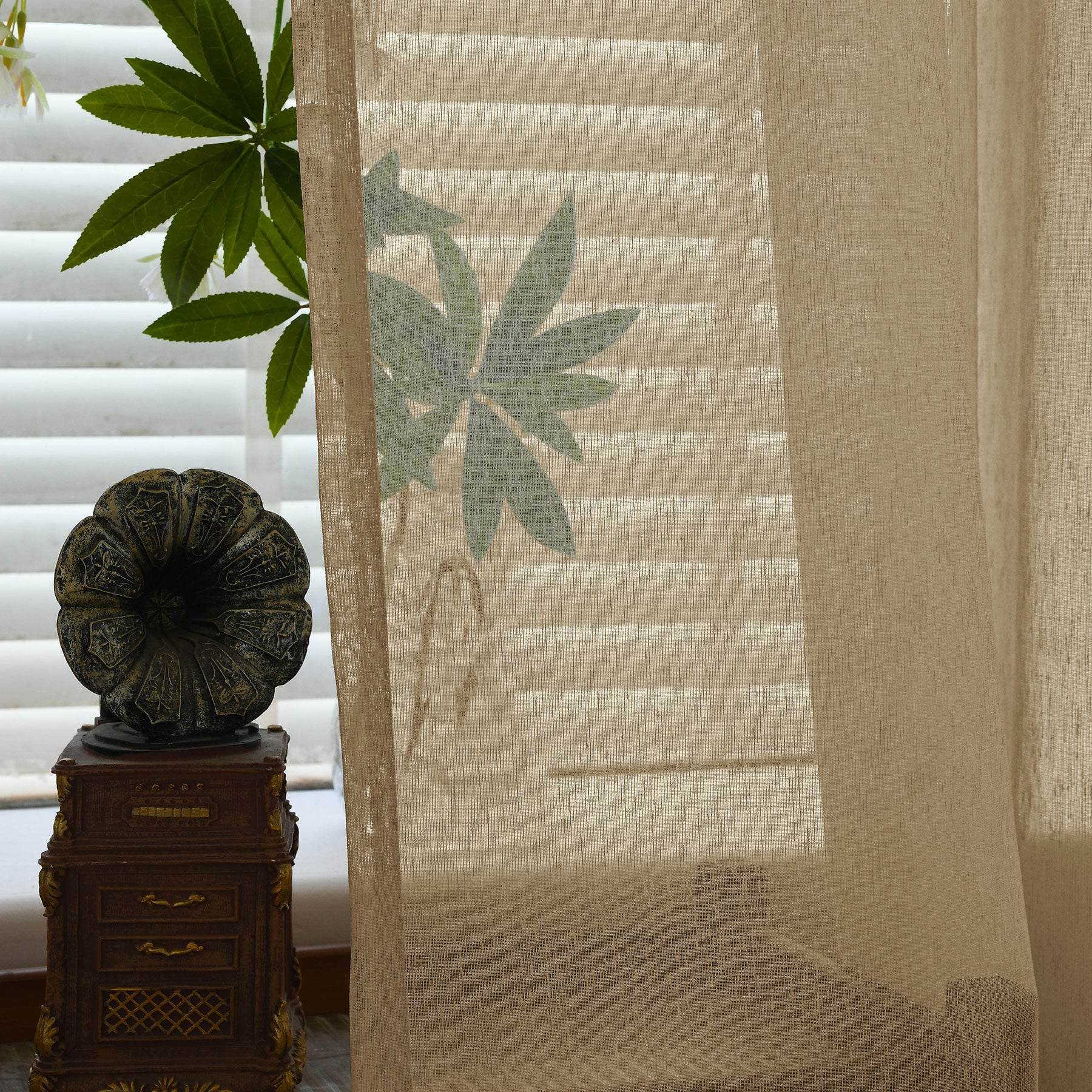 B11 Sheer Vertical Stripe Linen Blend Light Filtering Curtain Grommet - Cololeaf