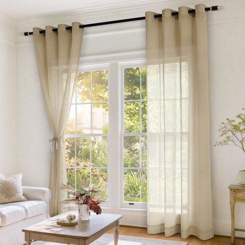 B11 Sheer Vertical Stripe Linen Blend Light Filtering Curtain Grommet - Cololeaf
