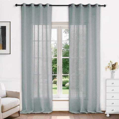 B11 Sheer Vertical Stripe Linen Blend Light Filtering Curtain Grommet - Cololeaf