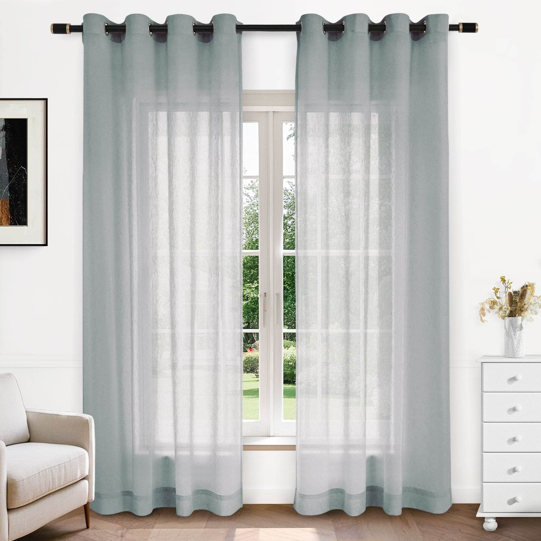 B11 Sheer Vertical Stripe Linen Blend Light Filtering Curtain Grommet - Cololeaf