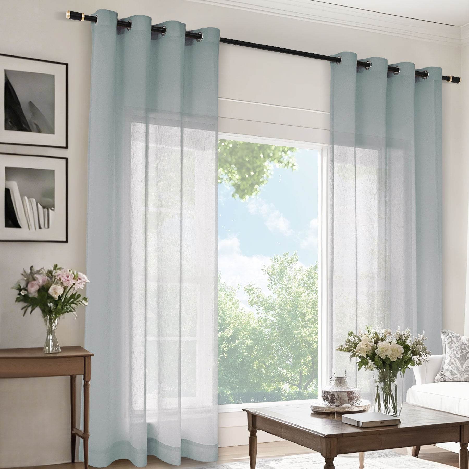 B11 Sheer Vertical Stripe Linen Blend Light Filtering Curtain Grommet - Cololeaf