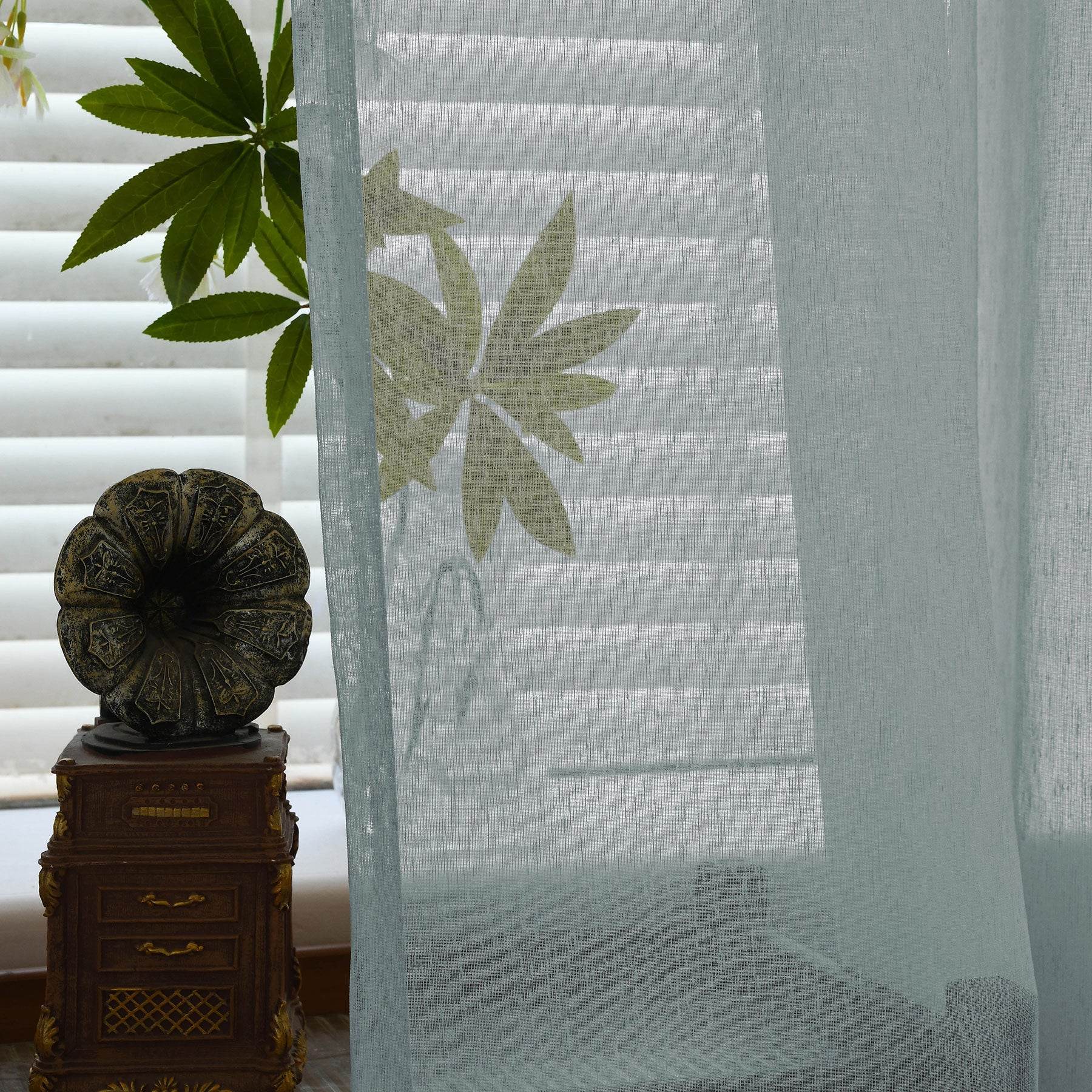 B11 Sheer Vertical Stripe Linen Blend Light Filtering Curtain Grommet - Cololeaf
