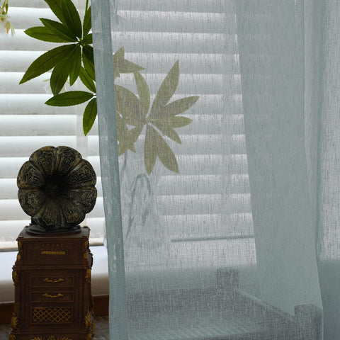 B11 Sheer Vertical Stripe Linen Blend Light Filtering Curtain Grommet - Cololeaf