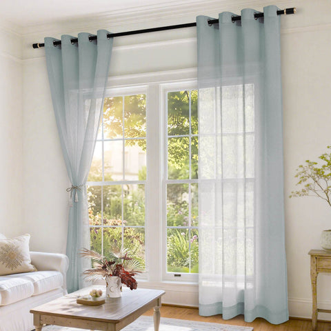 B11 Sheer Vertical Stripe Linen Blend Light Filtering Curtain Grommet - Cololeaf