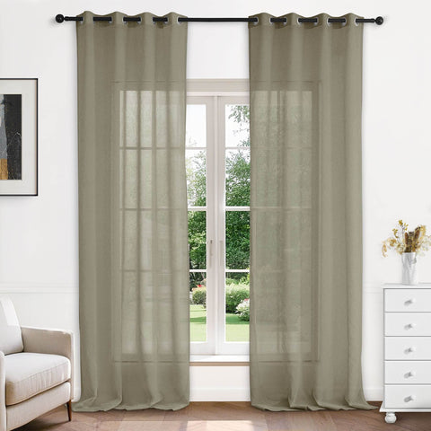 B11 Sheer Vertical Stripe Linen Blend Light Filtering Curtain Grommet - Cololeaf