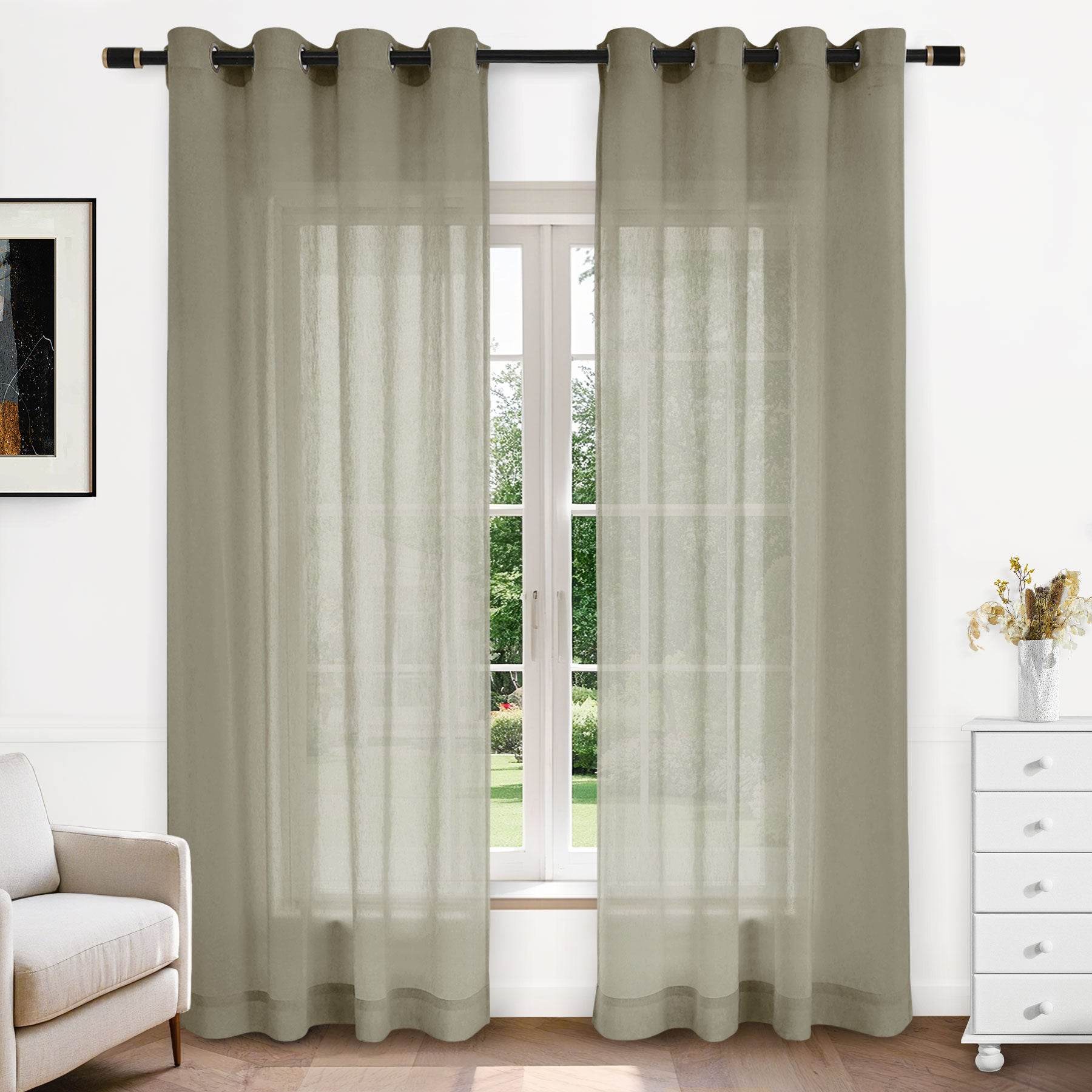 B11 Sheer Vertical Stripe Linen Blend Light Filtering Curtain Grommet - Cololeaf