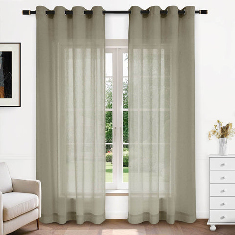 B11 Sheer Vertical Stripe Linen Blend Light Filtering Curtain Grommet - Cololeaf