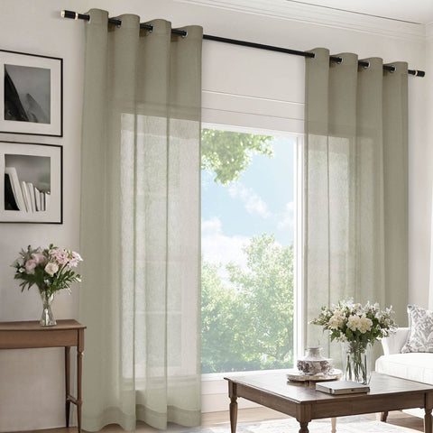 B11 Sheer Vertical Stripe Linen Blend Light Filtering Curtain Grommet - Cololeaf