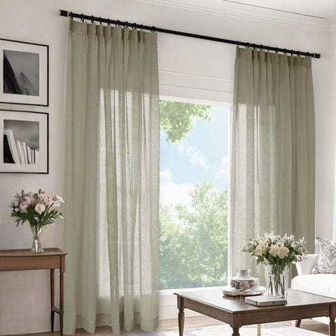 B11 Sheer Vertical Stripe Linen Blend Light Filtering Curtain Pinch Pleat - Cololeaf
