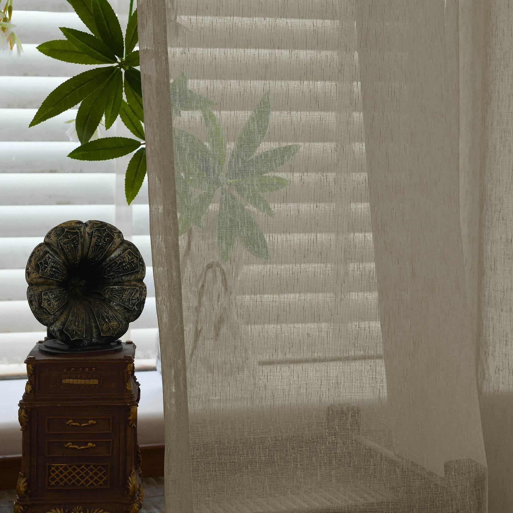 B11 Sheer Vertical Stripe Linen Blend Light Filtering Curtain Grommet - Cololeaf