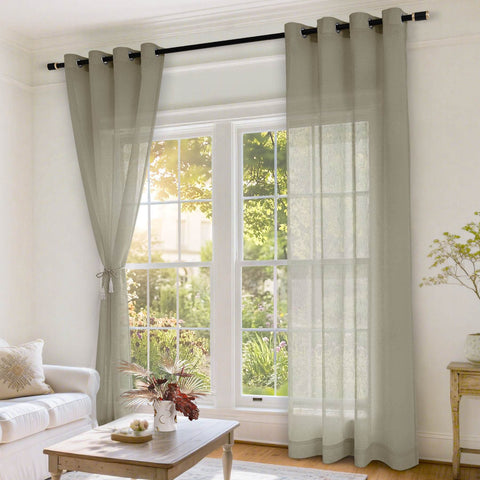 B11 Sheer Vertical Stripe Linen Blend Light Filtering Curtain Grommet - Cololeaf