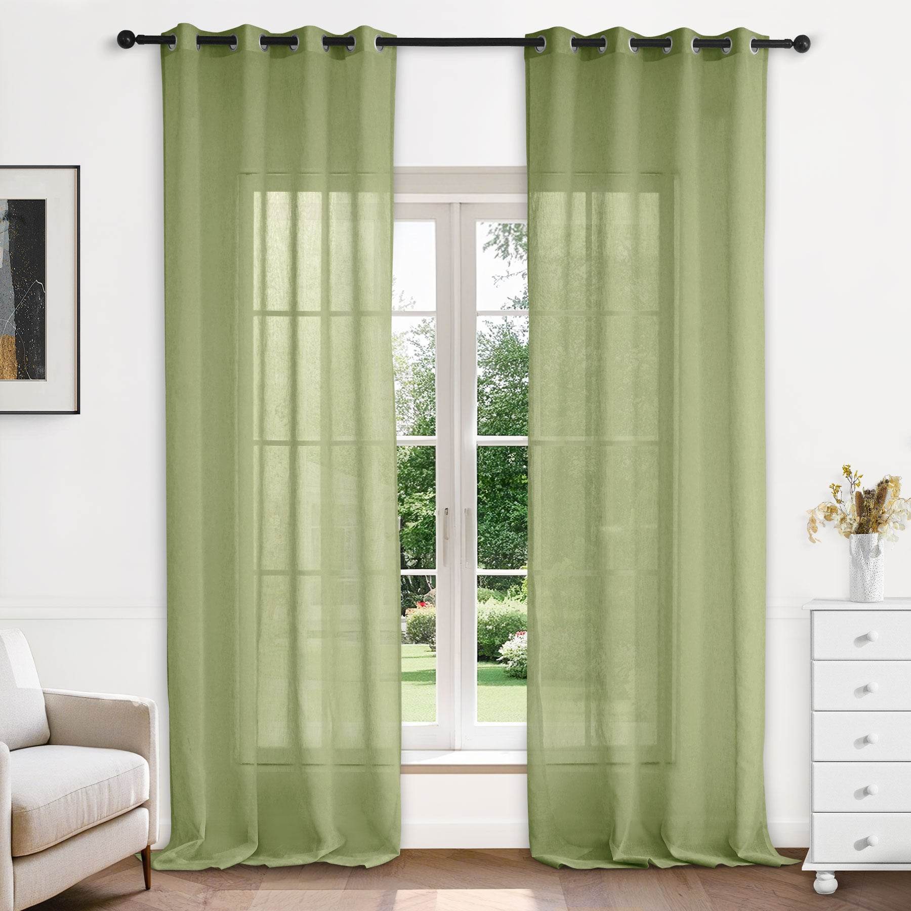 B11 Sheer Vertical Stripe Linen Blend Light Filtering Curtain Grommet - Cololeaf