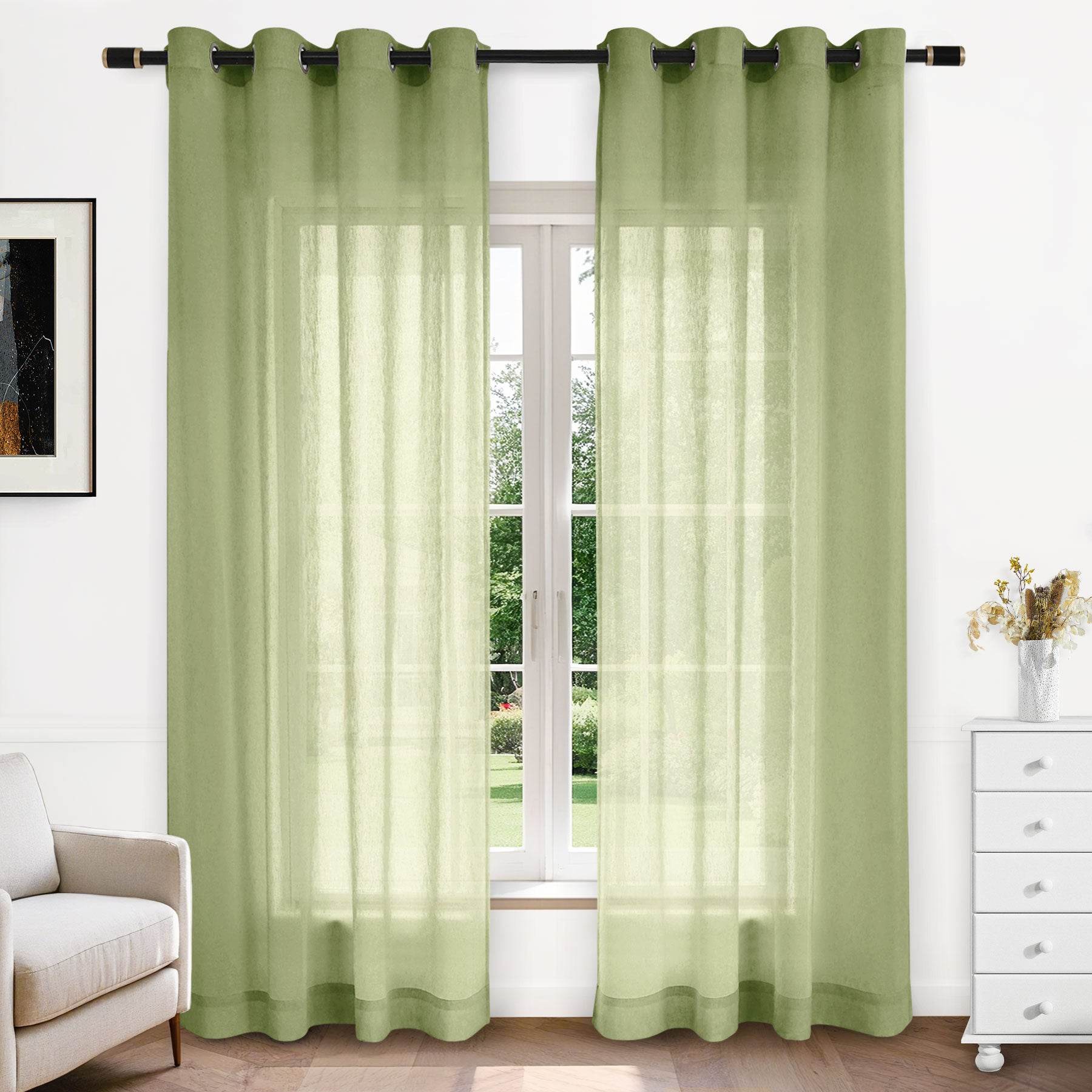 B11 Sheer Vertical Stripe Linen Blend Light Filtering Curtain Grommet - Cololeaf