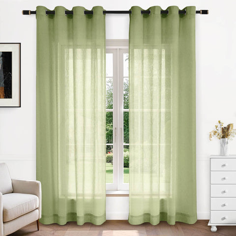 B11 Sheer Vertical Stripe Linen Blend Light Filtering Curtain Grommet - Cololeaf