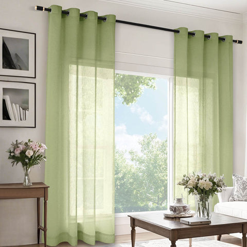 B11 Sheer Vertical Stripe Linen Blend Light Filtering Curtain Grommet - Cololeaf
