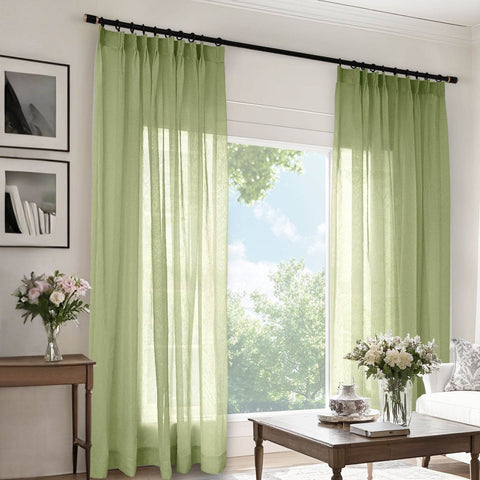 B11 Sheer Vertical Stripe Linen Blend Light Filtering Curtain Pinch Pleat - Cololeaf