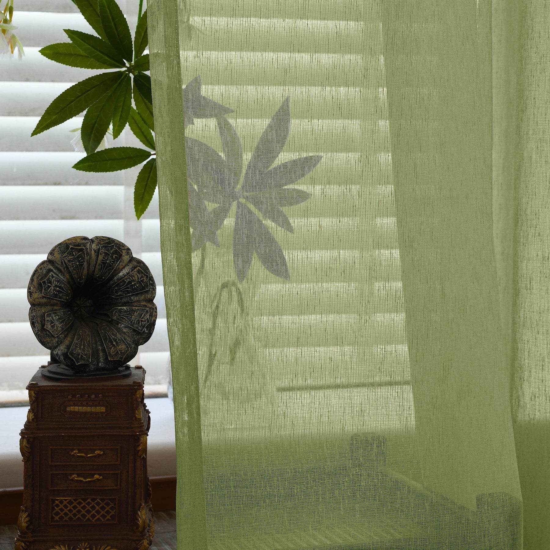 B11 Sheer Vertical Stripe Linen Blend Light Filtering Curtain Grommet - Cololeaf