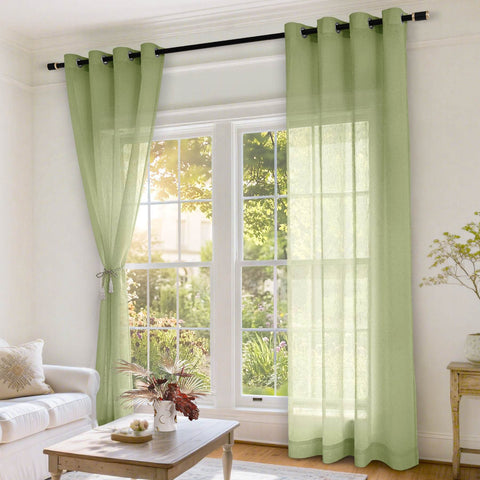 B11 Sheer Vertical Stripe Linen Blend Light Filtering Curtain Grommet - Cololeaf