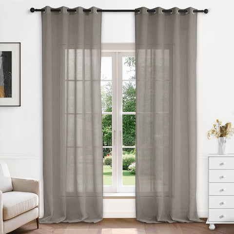 B11 Sheer Vertical Stripe Linen Blend Light Filtering Curtain Grommet - Cololeaf