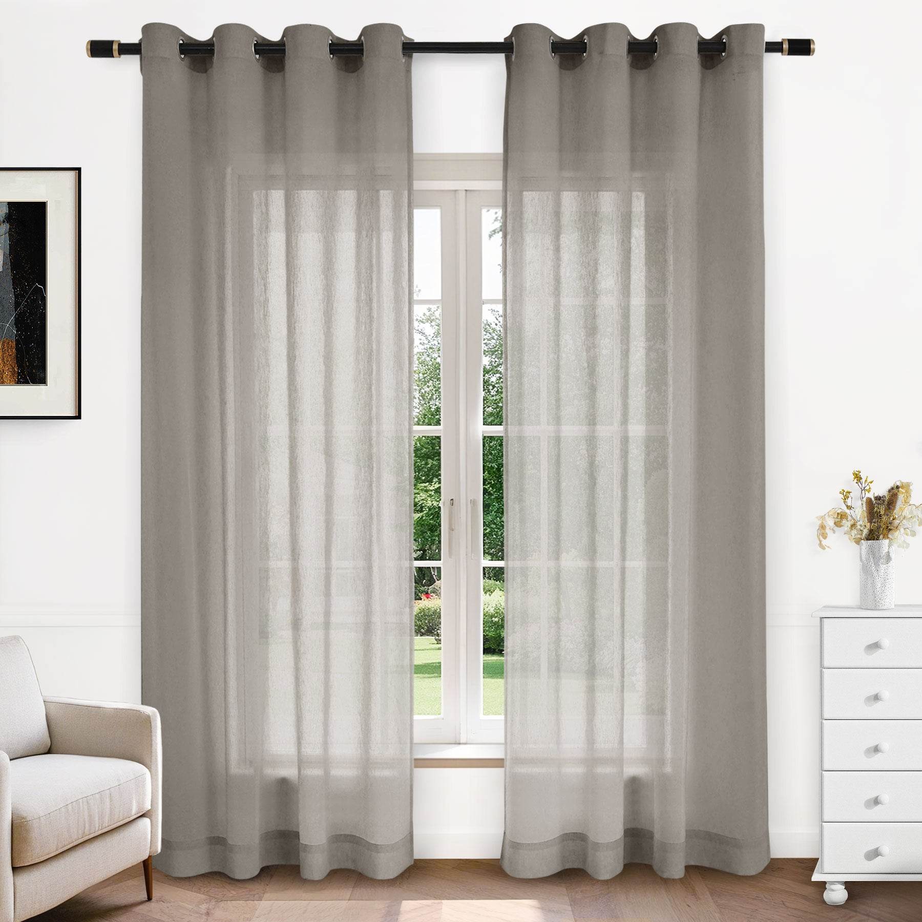 B11 Sheer Vertical Stripe Linen Blend Light Filtering Curtain Grommet - Cololeaf