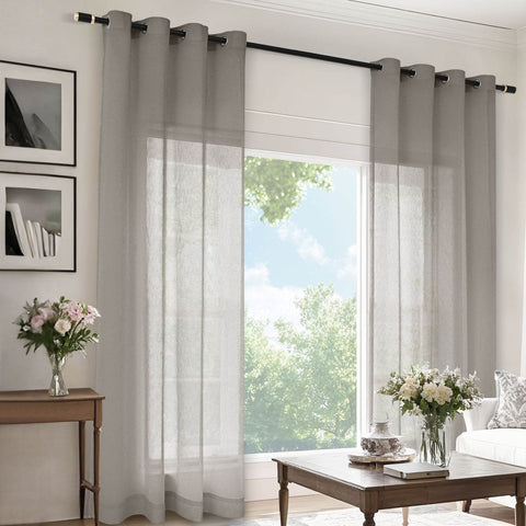 B11 Sheer Vertical Stripe Linen Blend Light Filtering Curtain Grommet - Cololeaf