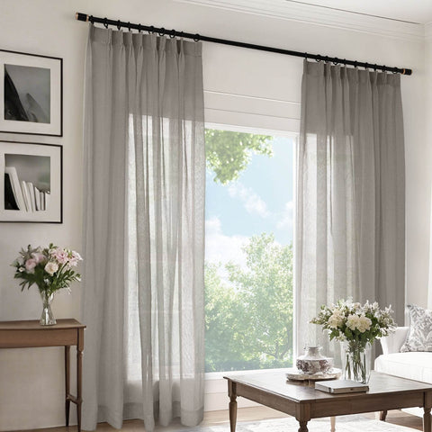B11 Sheer Vertical Stripe Linen Blend Light Filtering Curtain Pinch Pleat - Cololeaf
