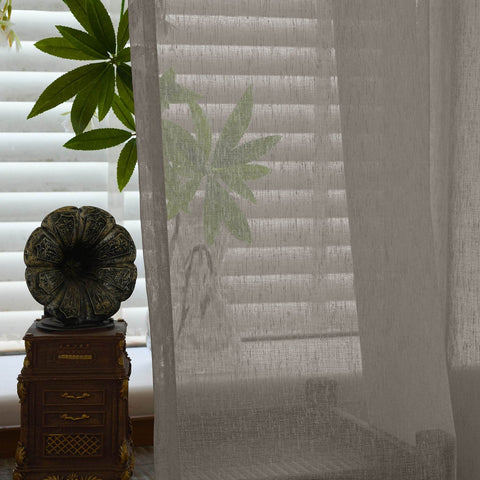 B11 Sheer Vertical Stripe Linen Blend Light Filtering Curtain Grommet - Cololeaf