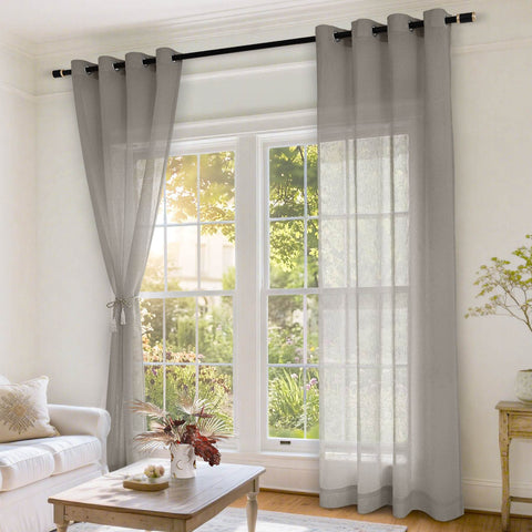 B11 Sheer Vertical Stripe Linen Blend Light Filtering Curtain Grommet - Cololeaf