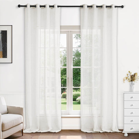 B11 Sheer Vertical Stripe Linen Blend Light Filtering Curtain Grommet - Cololeaf