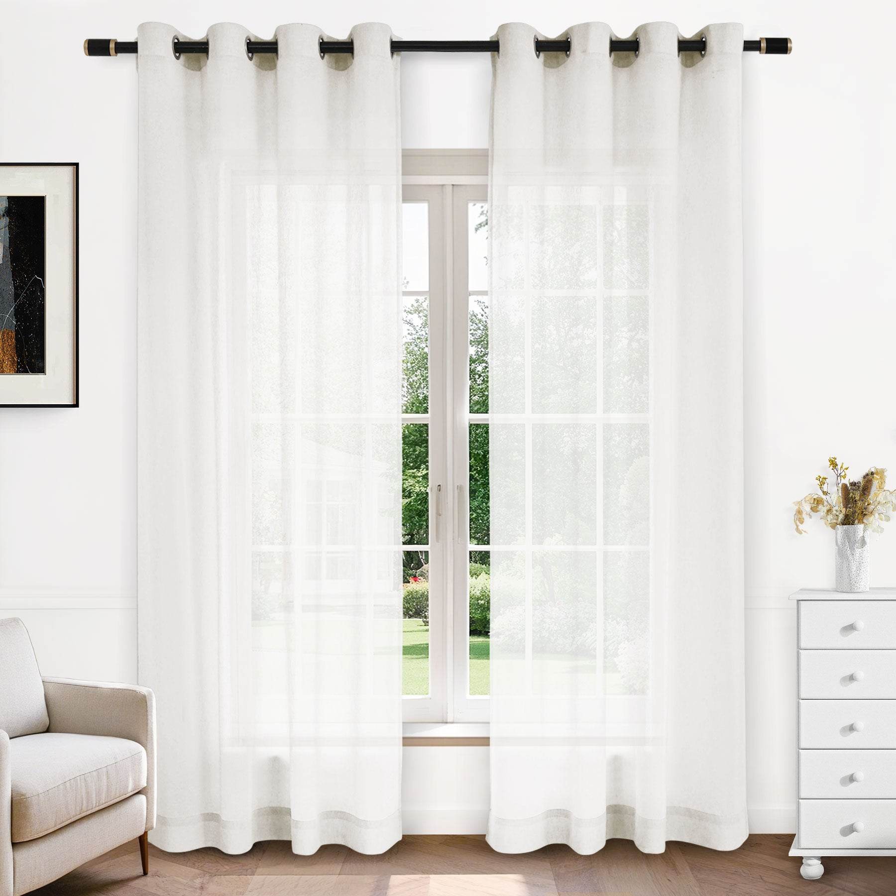 B11 Sheer Vertical Stripe Linen Blend Light Filtering Curtain Grommet - Cololeaf